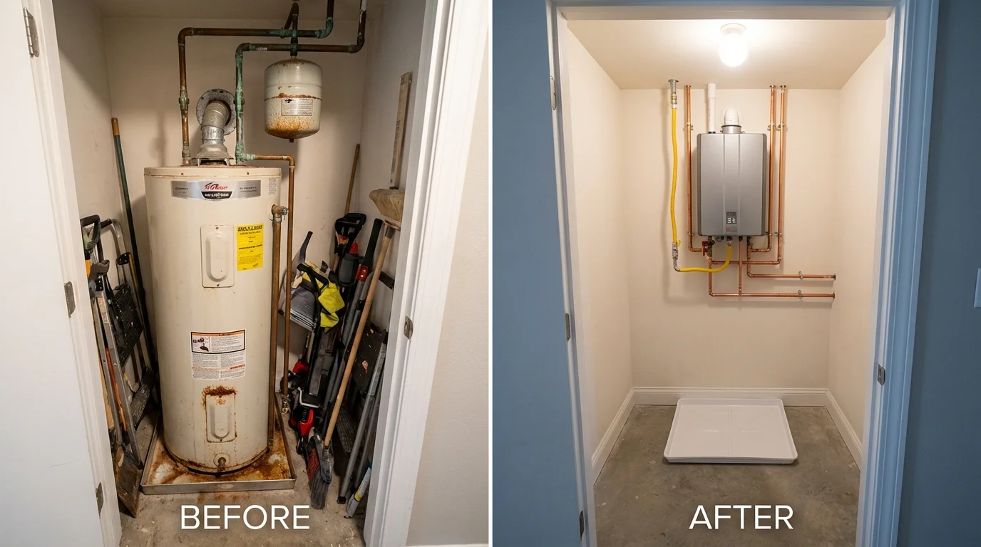 Tank water heater versus wall-mounted tankless unit comparison for Manhattan, NY homeowners
