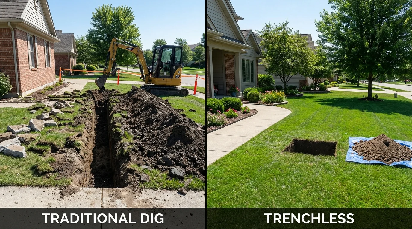 Trenchless sewer repair with minimal yard damage versus traditional excavation in Manhattan, NY